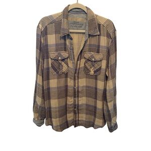 True Grit Checkered Button Down Shirt - Tan and Black